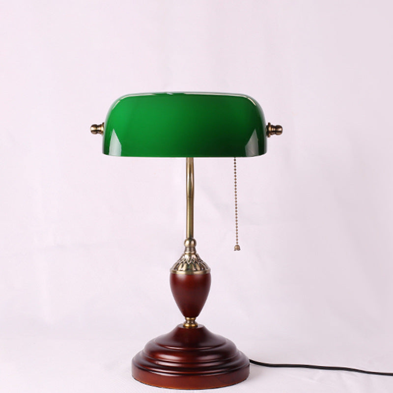 Vintage Wood & Glass Bank Table Lamp