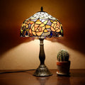 Traditional Tiffany Vintage Rose Stained Glass 1-Light Table Lamp For Study