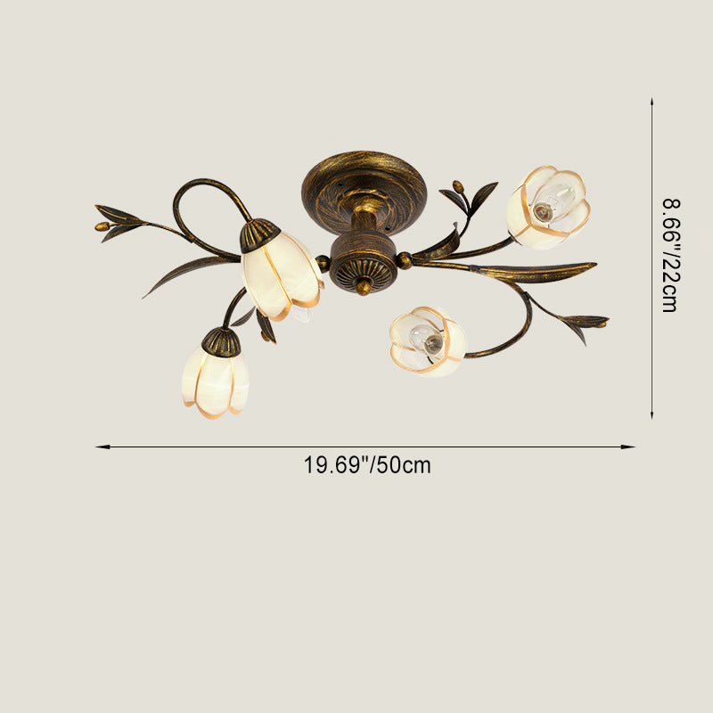 French Flower Semi-Flush Ceiling Light