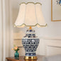 Traditional Chinese Vase Base Trapezoidal Ceramic Fabric 1-Light Table Lamp For Bedroom