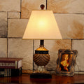 Traditional European Orb Stripe Carved Base Resin Fabric 1-Light Table Lamp For Bedroom