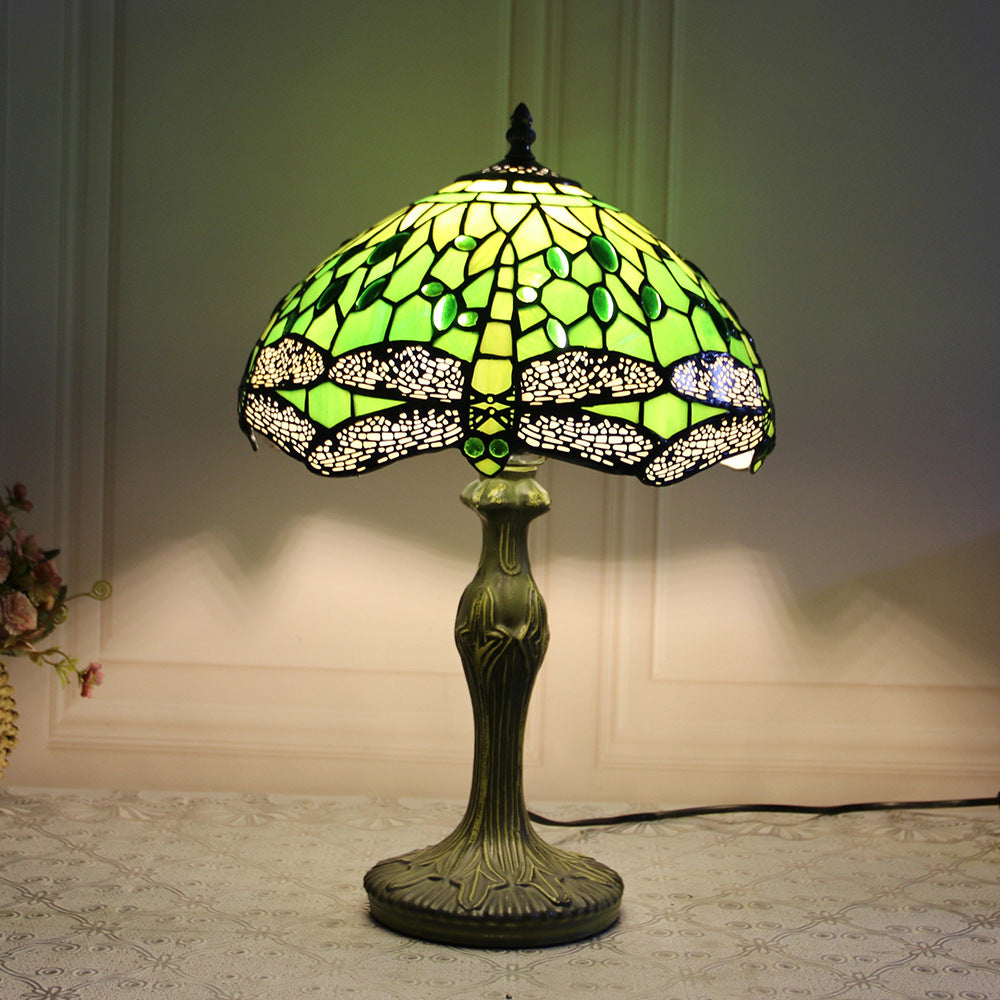 Traditional Tiffany Dragonfly Stained Glass Alloy Base 1-Light Table Lamp For Home Office