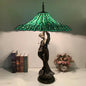 Traditional Tiffany Umbrella Goddess Copper Stained Glass 3-Light Table Lamp For Bedroom