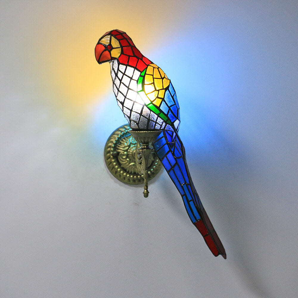 Tiffany Parrot Stained Glass Wall Sconce