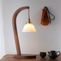 Japanese Minimalist Walnut Floral Glass Shade1-Light Table Lamp