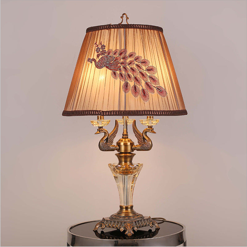 Modern Luxury Fabric Shade Candle Crystal Base 3/4 Light Table Lamp