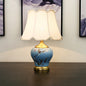 Traditional Chinese Plum Blossom Cylindrical Copper Ceramic Fabric 1-Light Table Lamp For Bedroom