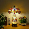 Traditional Tiffany Baroque Umbrella Resin Stained Glass 3-Light Table Lamp For Bedroom