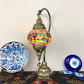 Traditional Vintage Handmade Stained Glass Metal Jar Swan 1-Light Table Lamp for Living Room
