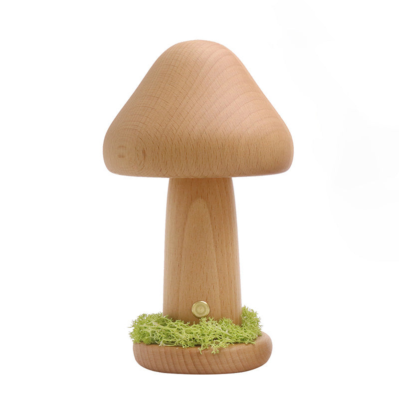 Modern Art Deco Mushroom Round Beech Wood LED Table Lamp For Bedroom