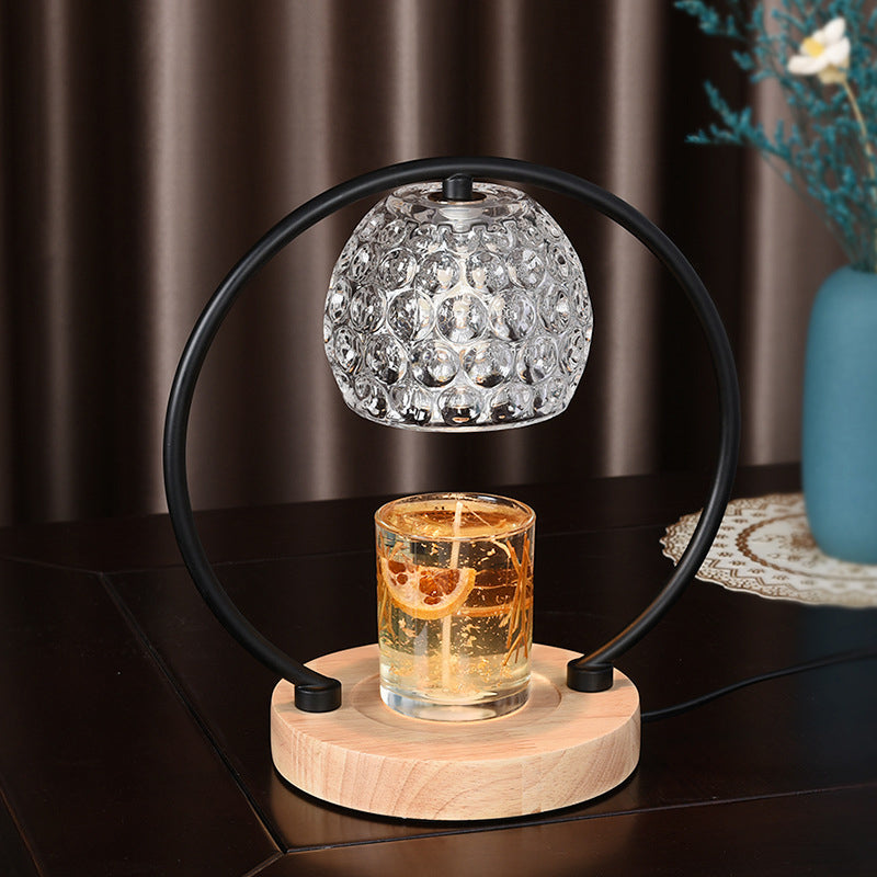 European Retro Wooden Base Glass 2-Light LED Melting Wax Table Lamp