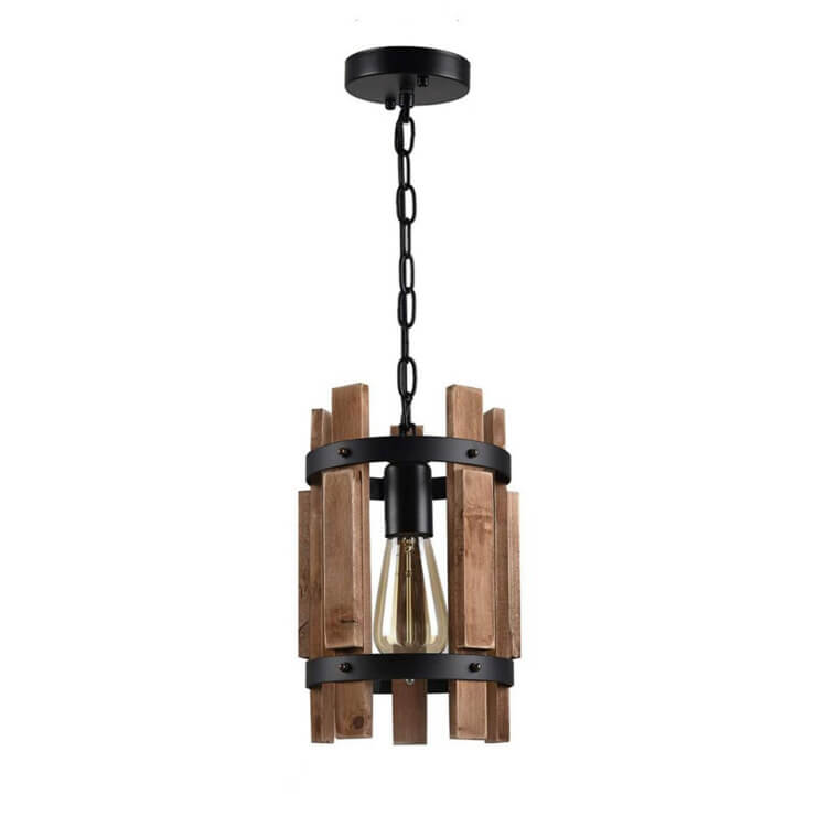 Rustic Wooden Round 1-Light Pendant Light
