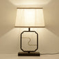 Traditional Chinese Wrought Iron Fabric Cylinder 1-Light Table Lamp For Bedroom