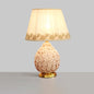 Contemporary Creative Rose Vase Base Cylinder Copper Ceramic Fabric 1-Light Table Lamp For Bedroom