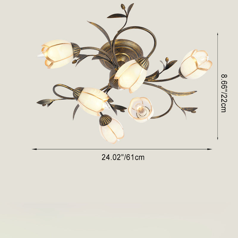 French Flower Semi-Flush Ceiling Light