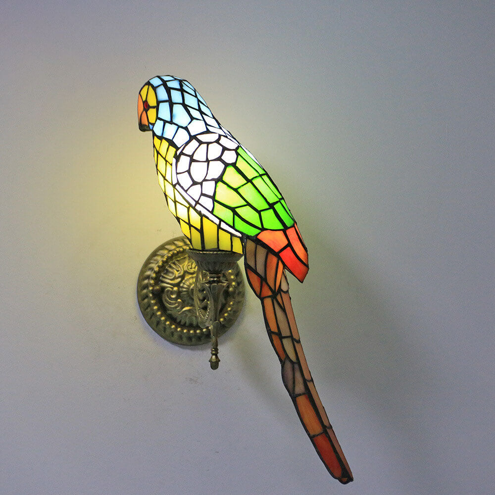 Tiffany Parrot Stained Glass Wall Sconce