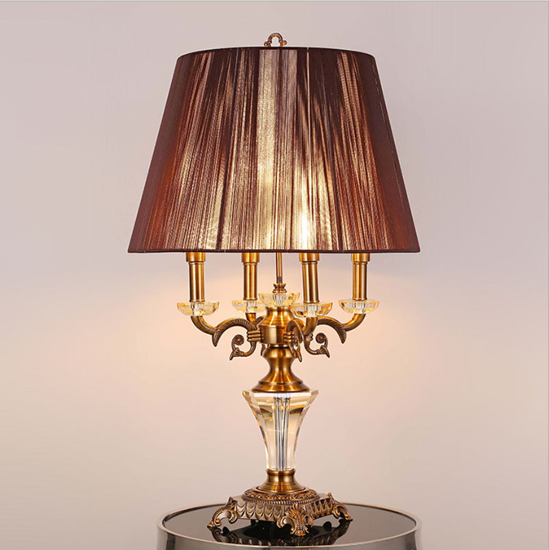 Modern Luxury Fabric Shade Candle Crystal Base 3/4 Light Table Lamp