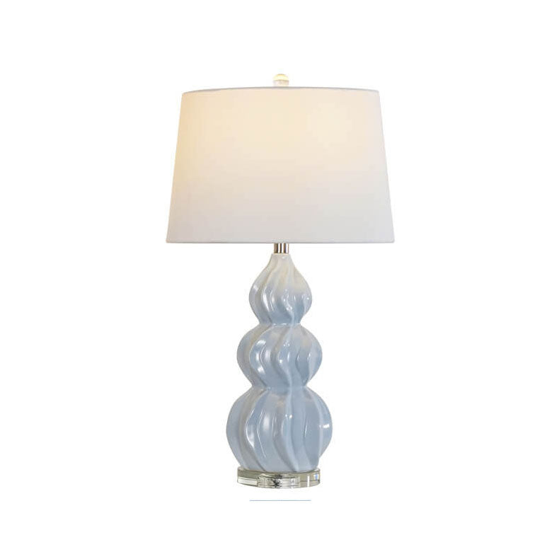 Contemporary Creative Striped Gourd Ceramic Fabric 1-Light Table Lamp for Bedroom