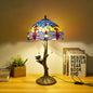 Traditional Tiffany Dragonfly Flower Stained Glass Bird Base 2-Light Table Lamp For Bedroom