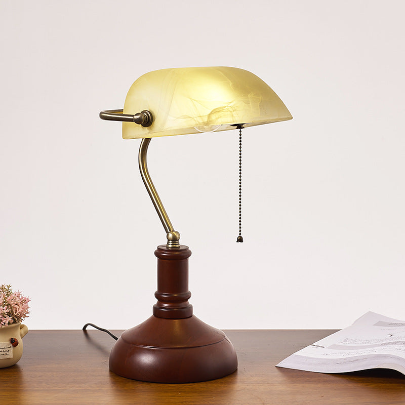Vintage Wood & Glass Bank Table Lamp
