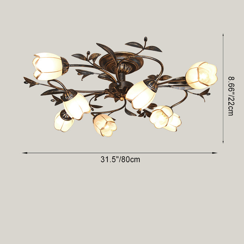 French Flower Semi-Flush Ceiling Light