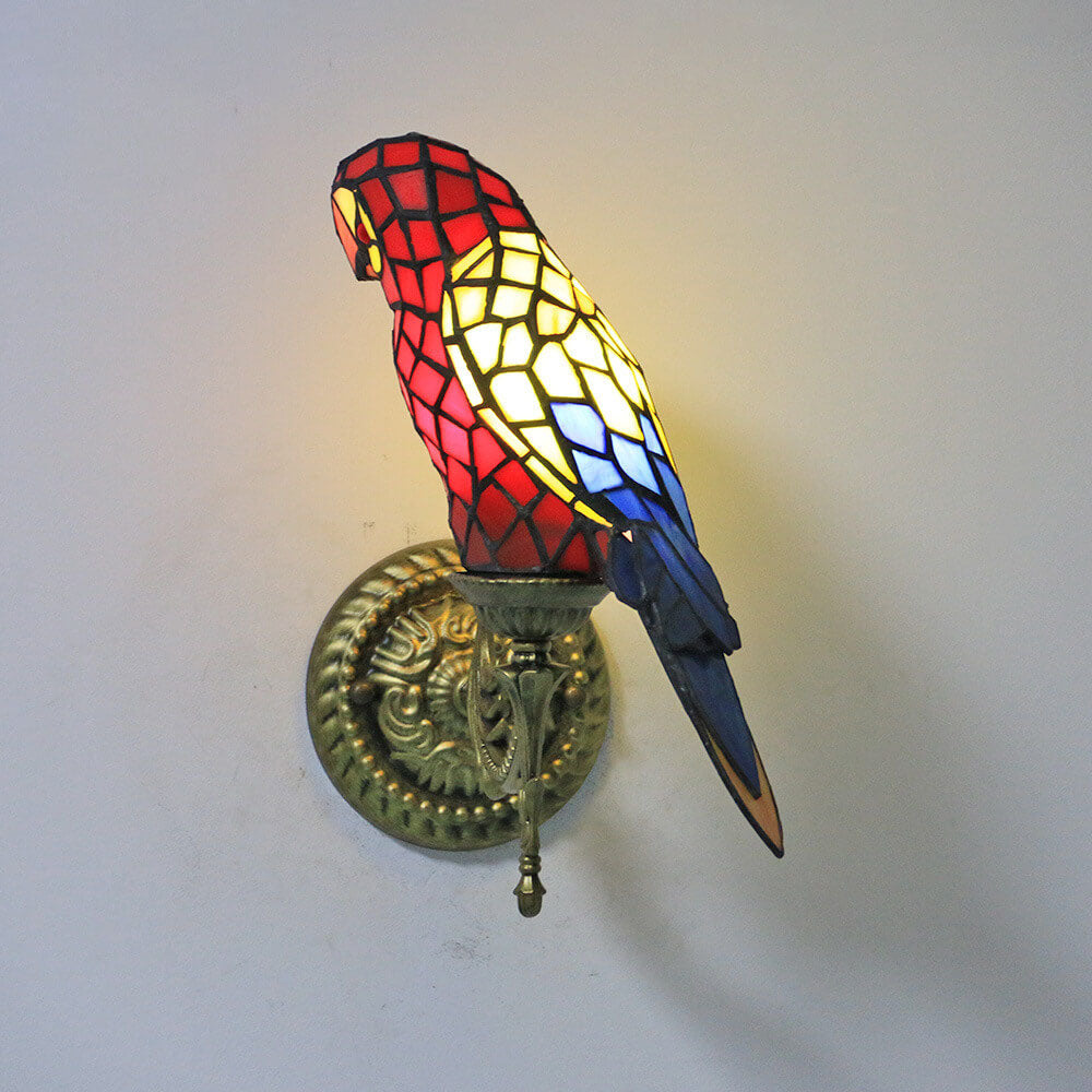 Tiffany Parrot Stained Glass Wall Sconce
