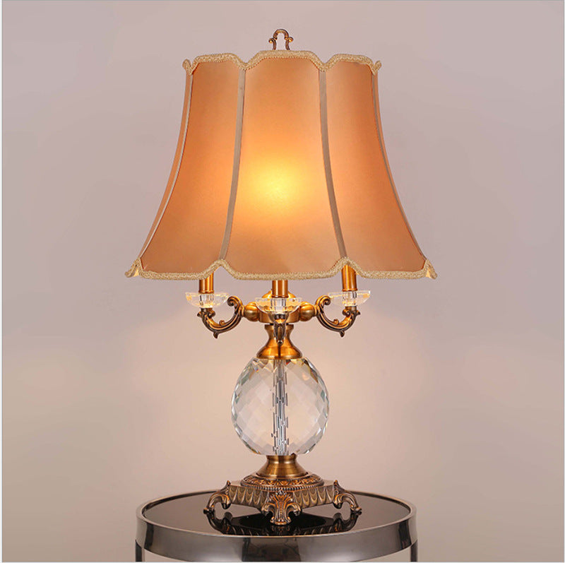 Modern Luxury Fabric Shade Candle Crystal Base 3/4 Light Table Lamp
