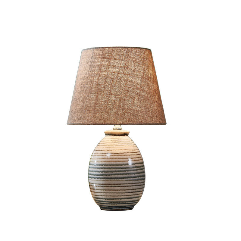 European Minimalist Oval Pot Ceramic Fabric 1-Light Table Lamp