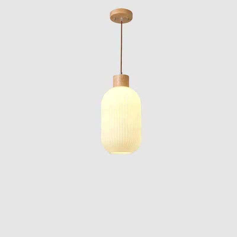 Japanese Wood & Glass Jar Chandelier