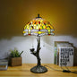 Traditional Tiffany Dragonfly Flower Stained Glass Bird Base 2-Light Table Lamp For Bedroom