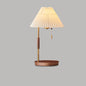 Modern Pleated Shade Walnut Wood Round Base 1-Light Table Lamp