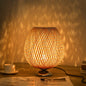 Traditional Chinese Moso Bamboo Wood Iron Weaving Oval Round 1-Light Table Lamp For Bedroom