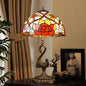 Traditional European Stained Glass Swan Base Copper 2-Light Table Lamp for Bedroom Home Office
