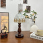 Traditional Vintage Wood Glass Hemispheroid Shell Lozenge 1-Light Table Lamp For Bedside