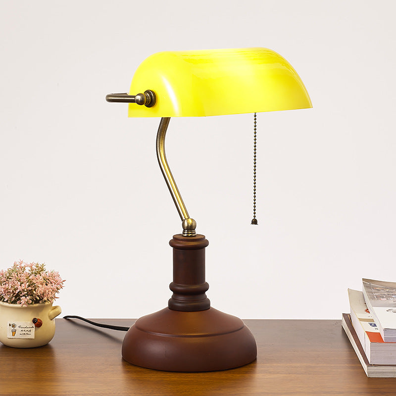 Vintage Wood & Glass Bank Table Lamp