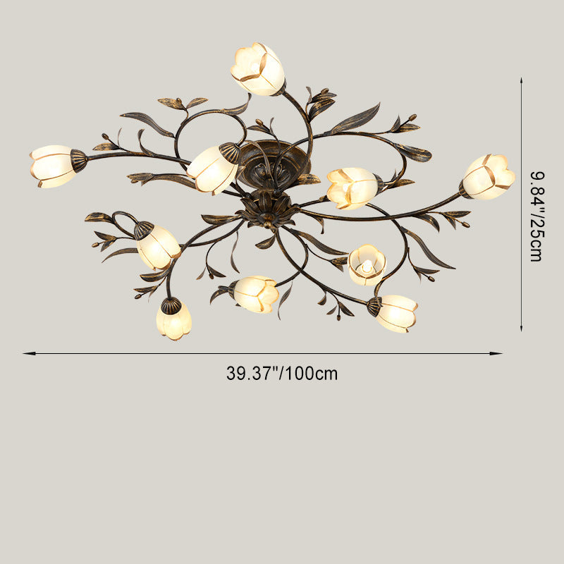 French Flower Semi-Flush Ceiling Light
