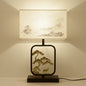 Traditional Chinese Wrought Iron Fabric Cylinder 1-Light Table Lamp For Bedroom