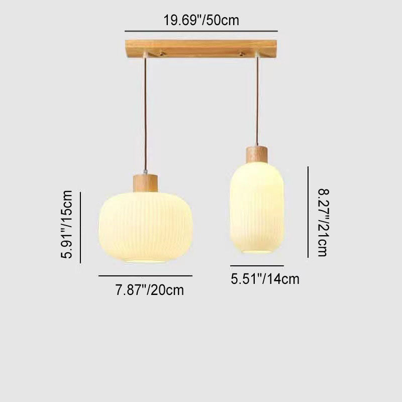 Japanese Wood & Glass Jar Chandelier