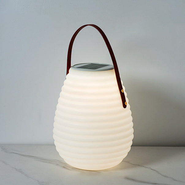 Modern Minimalist Solar Waterproof Leather PE Cylinder Striped Lantern Portable LED Landscape Lighting Outdoor Light For Outdoor Patio