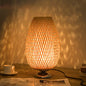 Traditional Chinese Moso Bamboo Wood Iron Weaving Oval Round 1-Light Table Lamp For Bedroom