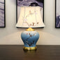 Traditional Chinese Plum Blossom Cylindrical Copper Ceramic Fabric 1-Light Table Lamp For Bedroom