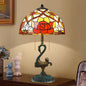 Traditional European Stained Glass Swan Base Copper 2-Light Table Lamp for Bedroom Home Office
