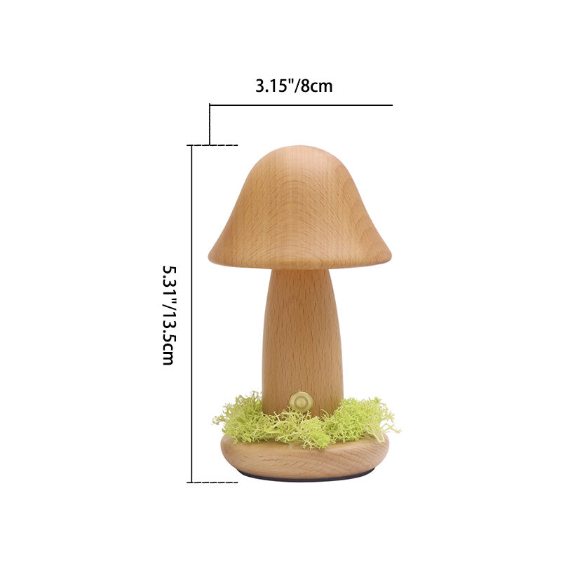 Modern Art Deco Mushroom Round Beech Wood LED Table Lamp For Bedroom