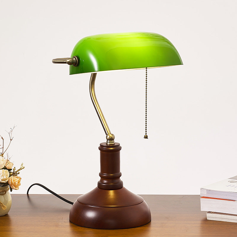 Vintage Wood & Glass Bank Table Lamp
