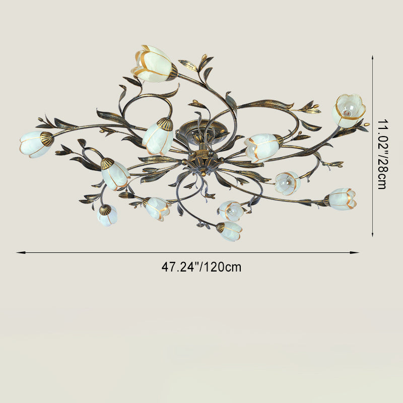 French Flower Semi-Flush Ceiling Light