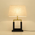 Traditional Chinese Wrought Iron Fabric Cylinder 1-Light Table Lamp For Bedroom