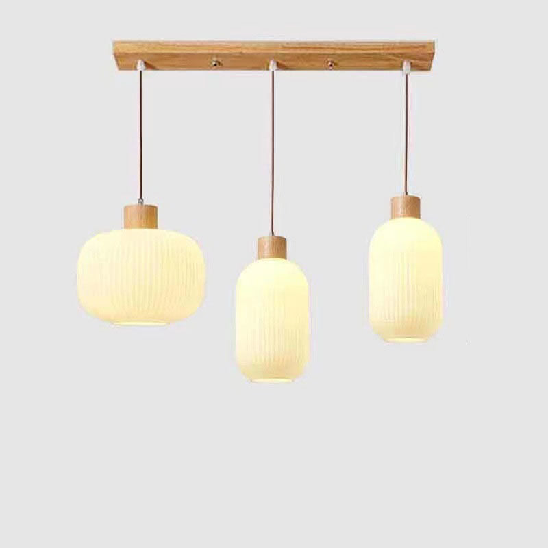 Japanese Wood & Glass Jar Chandelier