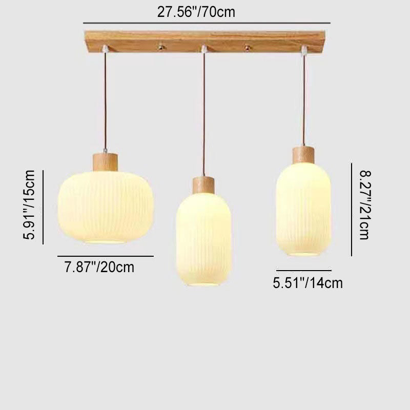 Japanese Wood & Glass Jar Chandelier