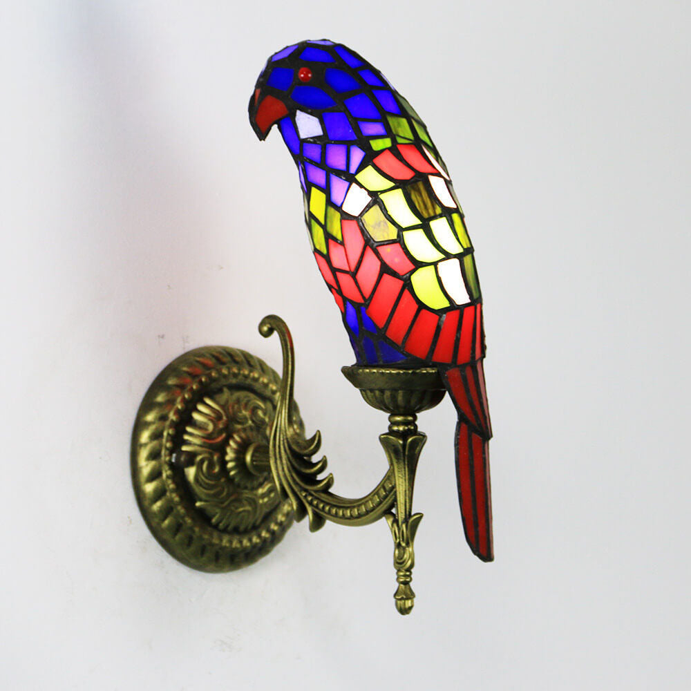 Tiffany Parrot Stained Glass Wall Sconce