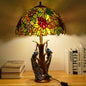 Traditional Tiffany Stained Glass Resin Dome Peacock Base 2-Light Table Lamp For Bedroom